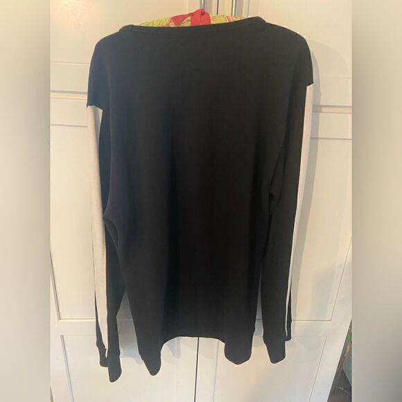 True Religion Mens Crew Sweater Sz XL Black Metal Logo Long Sleeve White Stripe - Picture 3 of 8